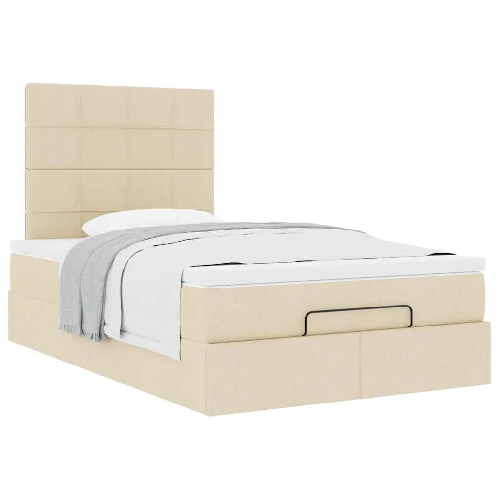 vidaXL Struttura Letto Pouf con Materasso Crema 120x200 cm in Tessuto