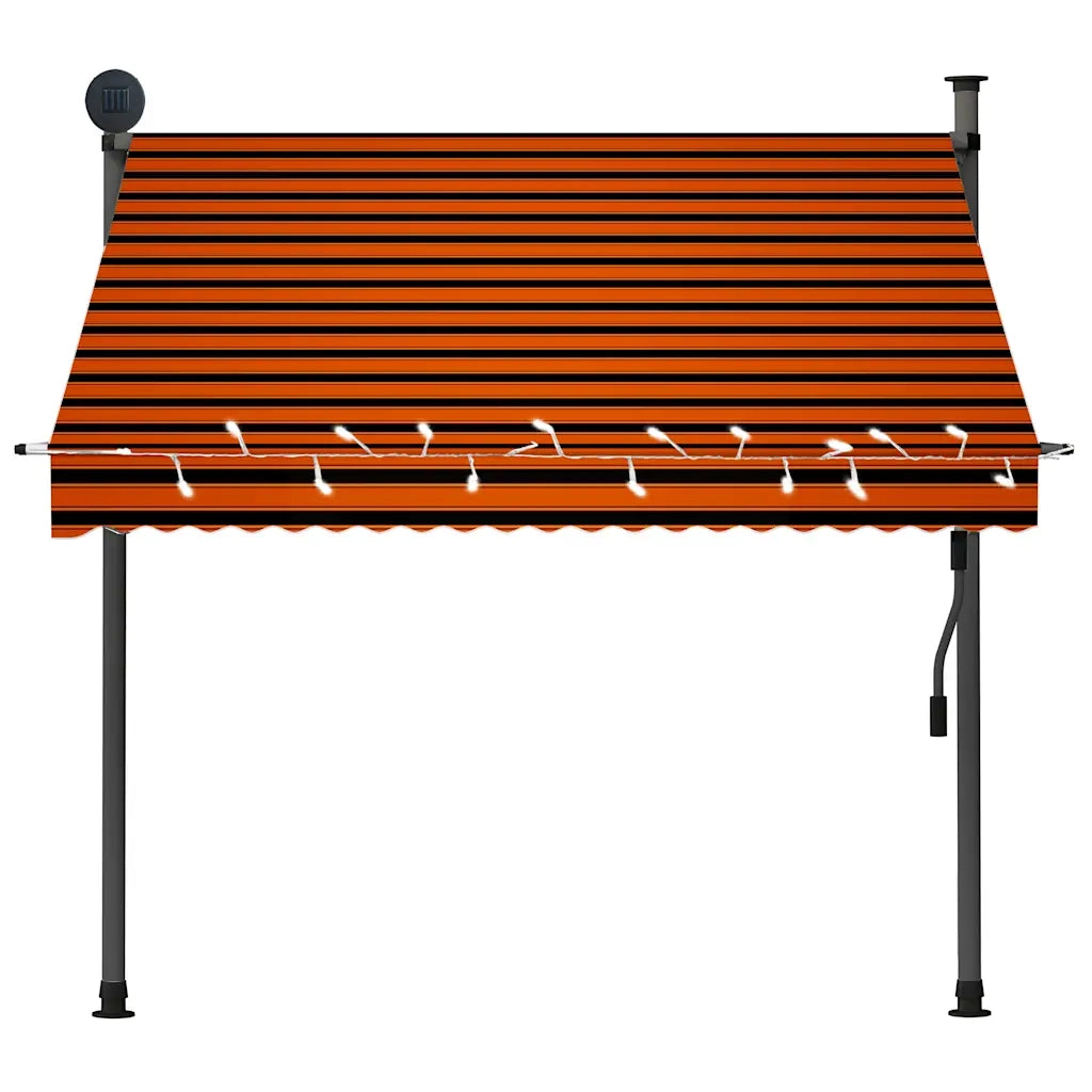 Tenda da Sole Retrattile Manuale LED 200 cm Arancione e Marrone 145878