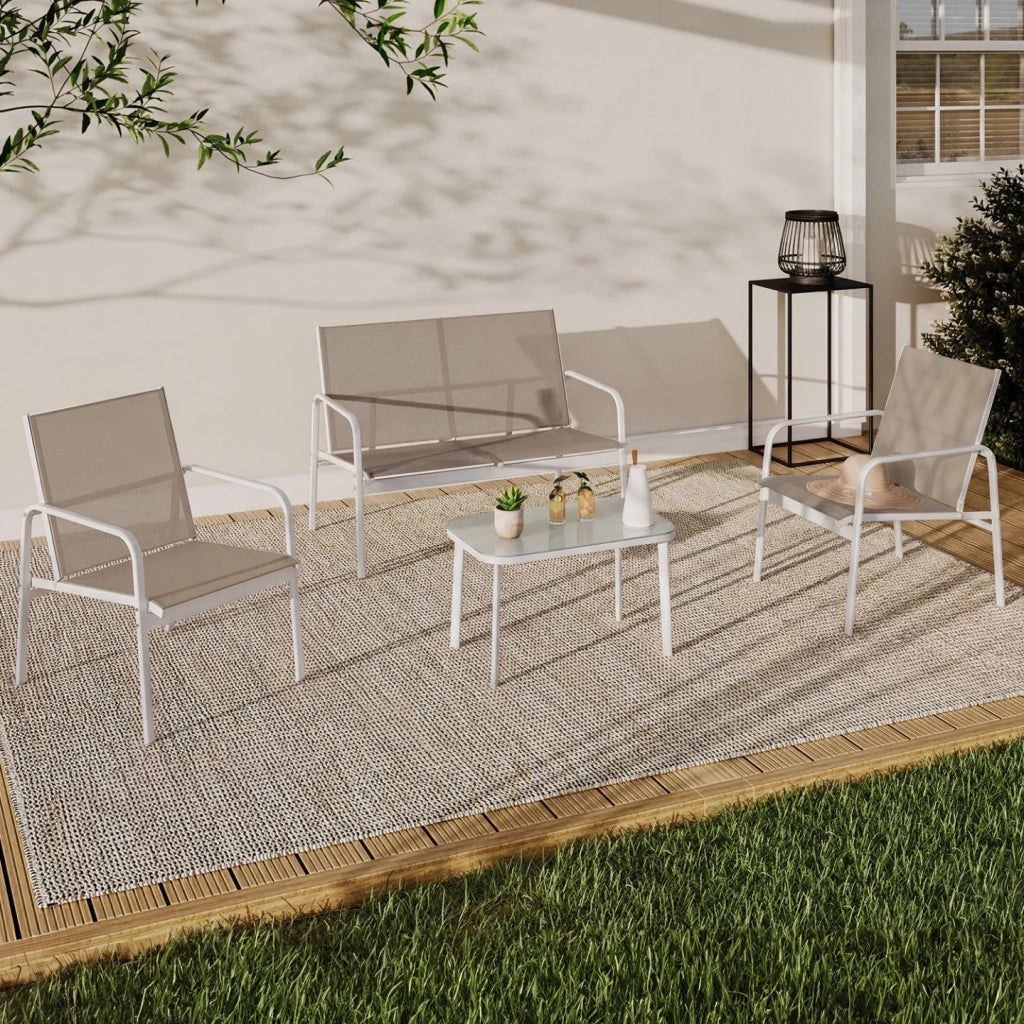IDMarket - Set di mobili da giardino bassi a 4 posti MALTE con divano, poltrone e tavolo in legno e nero