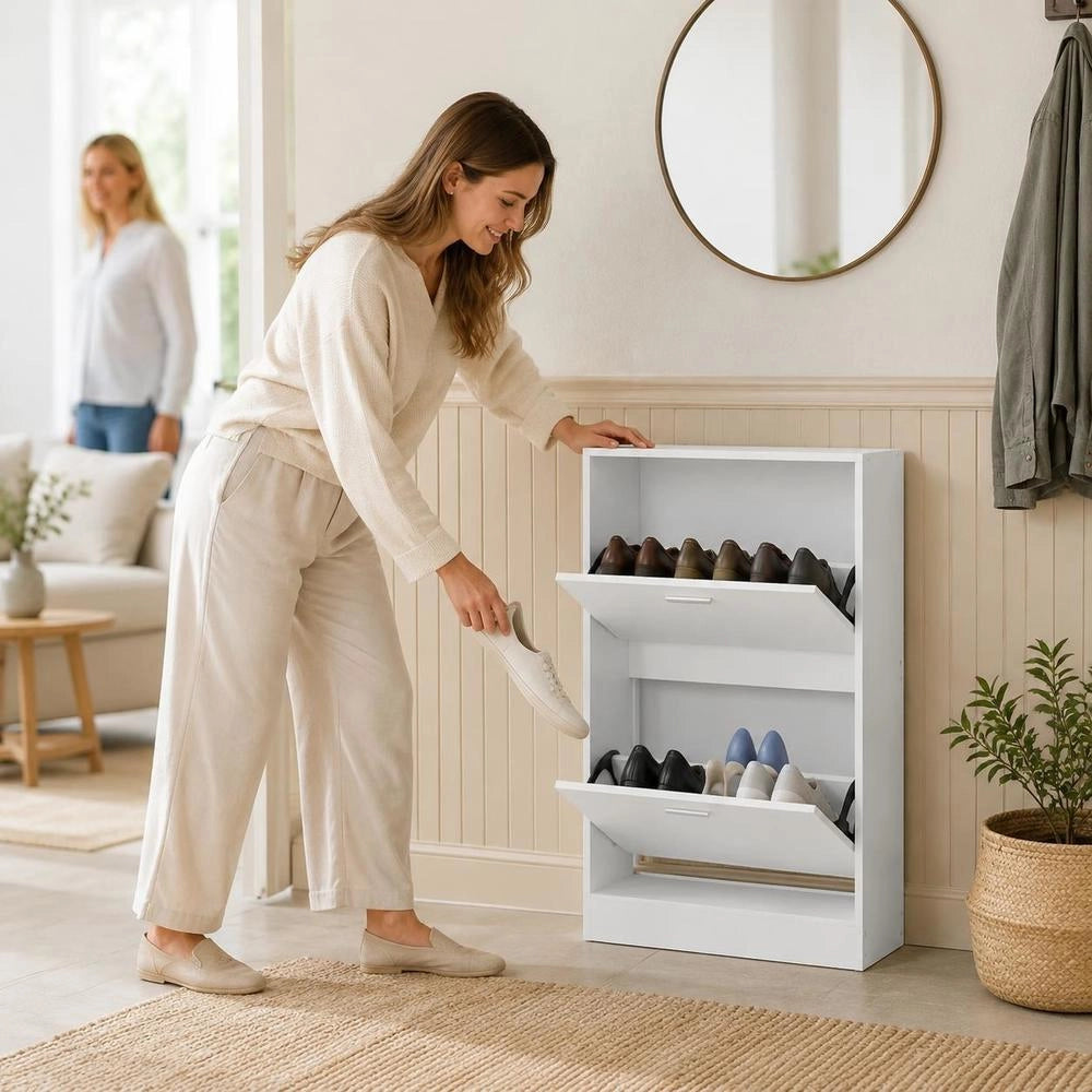 Shoe Cabinet, White, 59 X 17 X 81 Cm, Wood-based Material