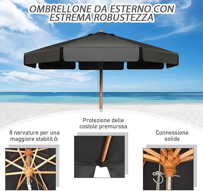 Ombrellone da Giardino, Ombrellone da Esterno con Pulsante Manuale e Inclinazione Regolabile, Protezione UV, Diametro 3M, Ideale per Piscina, Balcone, Giardino