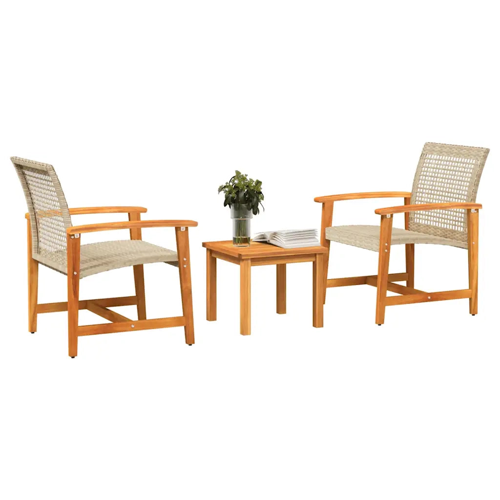Salotto da Giardino-Set da Bistrot 3 pz Beige in Polyrattan e Legno di Acacia