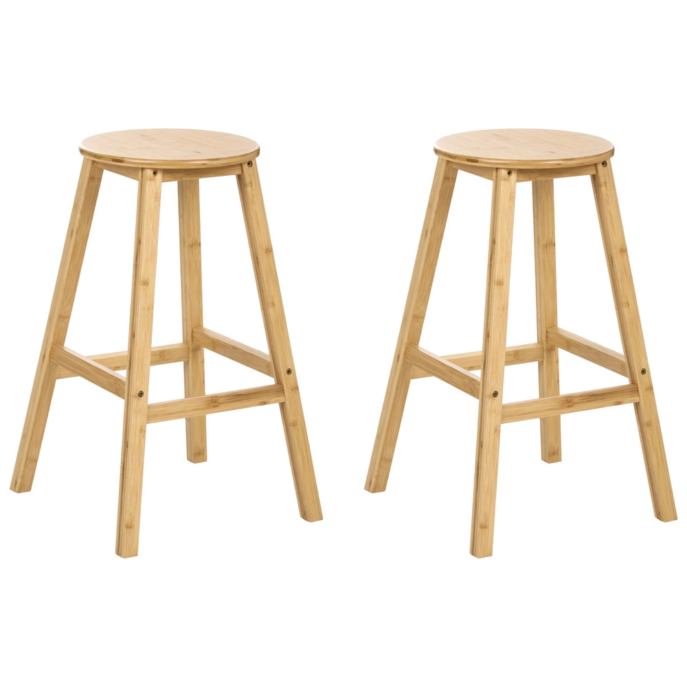 Set di 2 sgabelli da bar in legno di bambù marrone chiaro stile classico per cucina e sala da pranzo