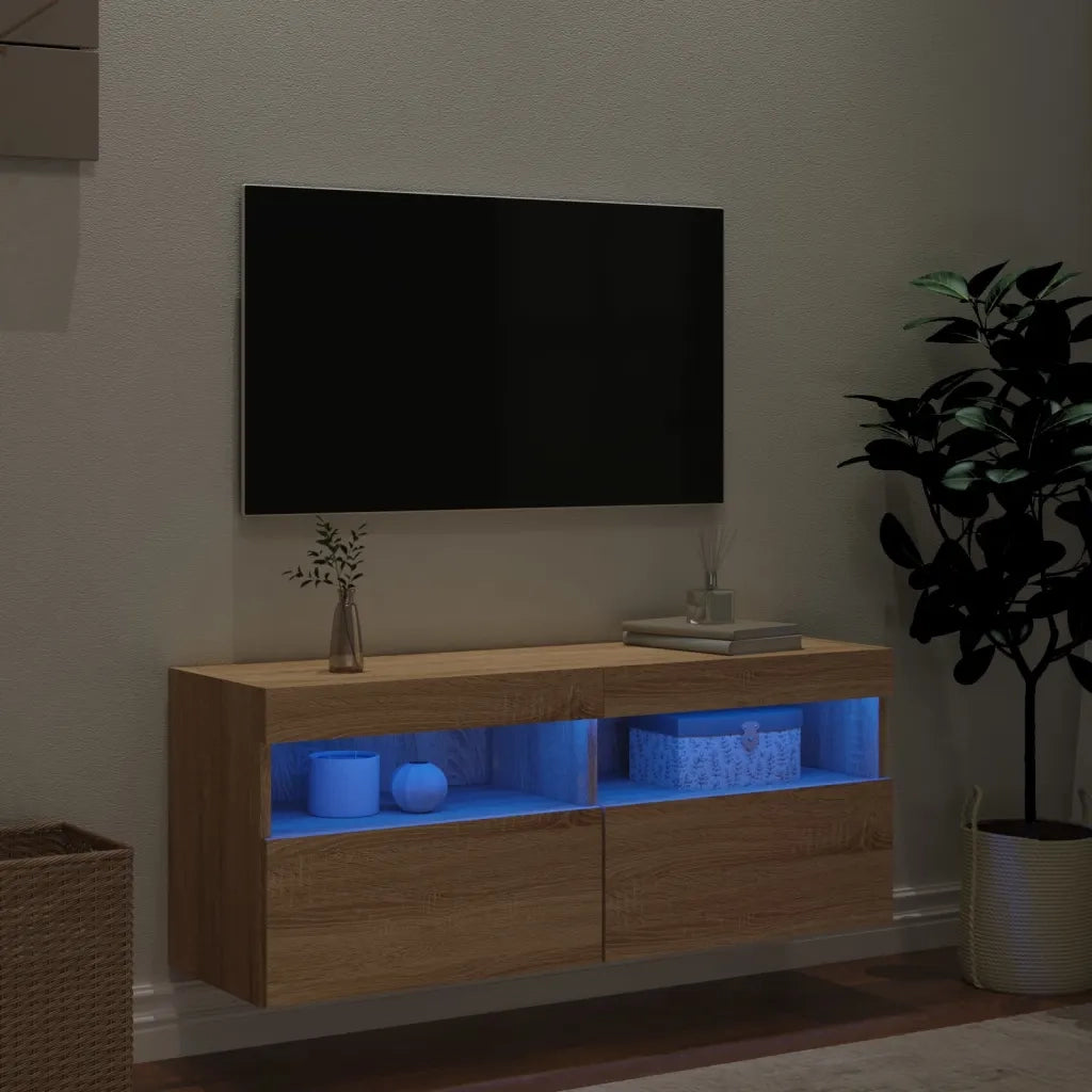 Mobile TV a Parete con Luci LED Rovere Sonoma 100x30x40 cm 837213