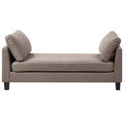 Chaise longue in tessuto tortora imbottita con cuscini gambe in acciaio in stile scandinavo