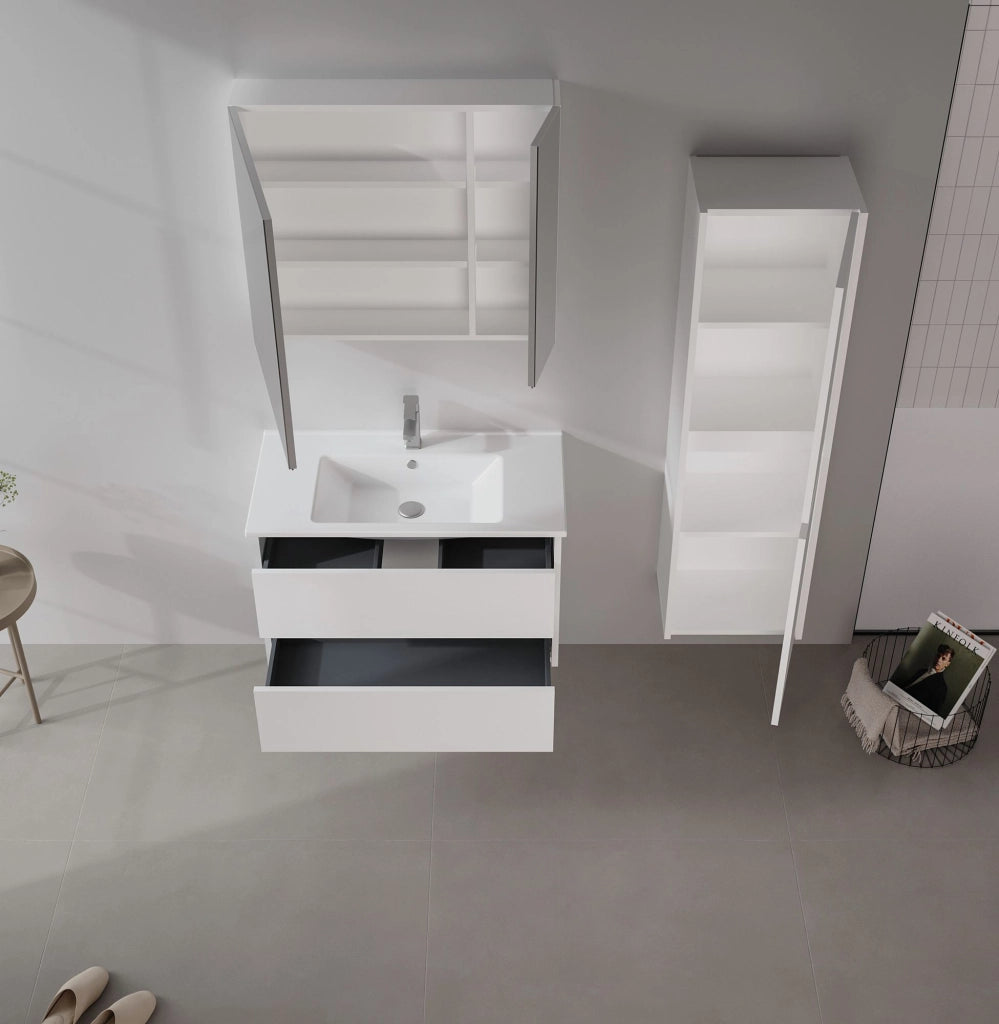 Mobile da bagno con specchio "Side 80" - 79 x 16 x 66 cm - Bianco opaco