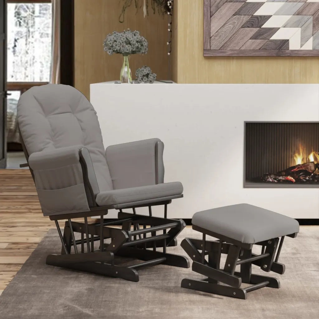 Poltrona Glider con Sgabello-Sedia a dondolo Grigio Chiaro in Tessuto 984193