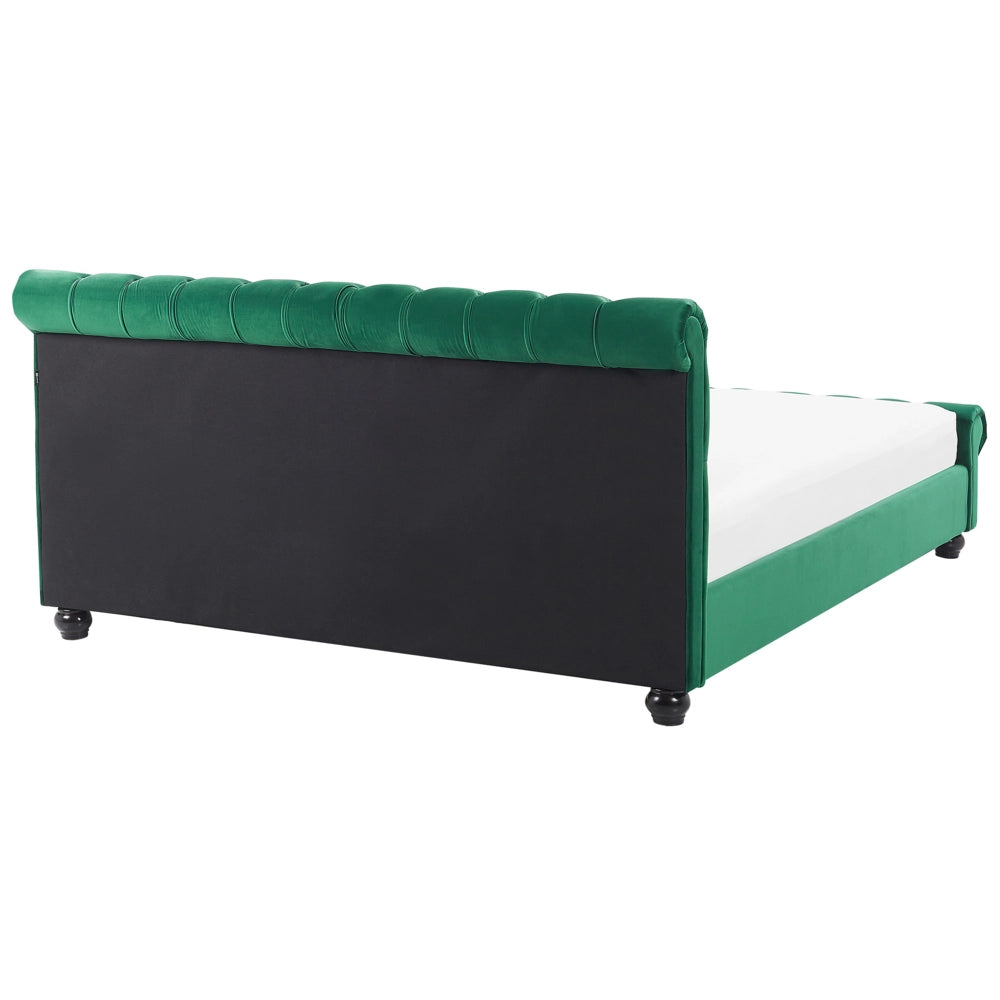 Letto rivestimento in velluto verde Gambe in legno Nero 180 x 200 cm abbottonato Glam