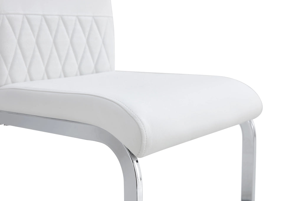 Sedia da pranzo ergonomica in metallo con schienale in PU e lino e piedini protettivi bianco