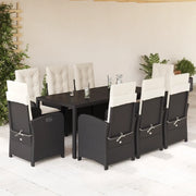 Set da Pranzo da Giardino 9 pz con Cuscini Nero in Polyrattancod mxl 115819