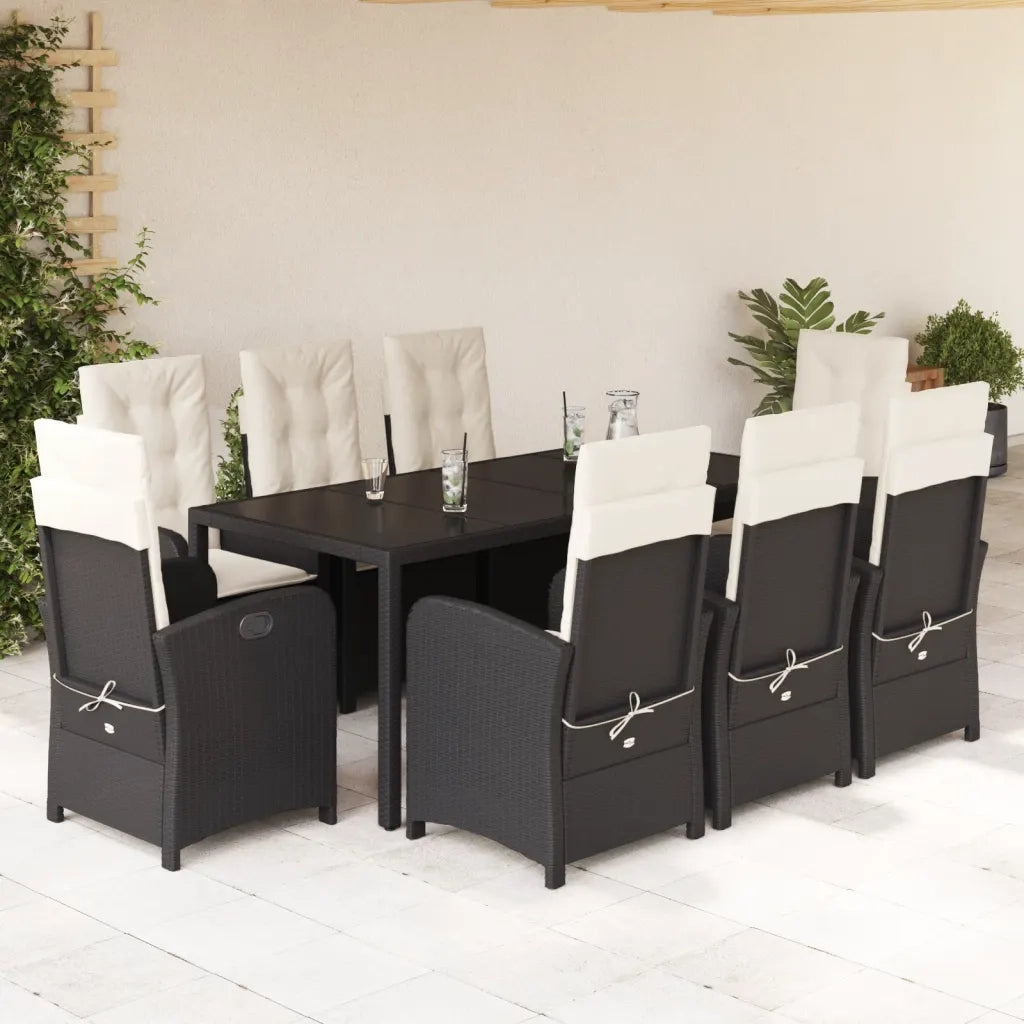 Set da Pranzo da Giardino 9 pz con Cuscini Nero in Polyrattancod mxl 115819