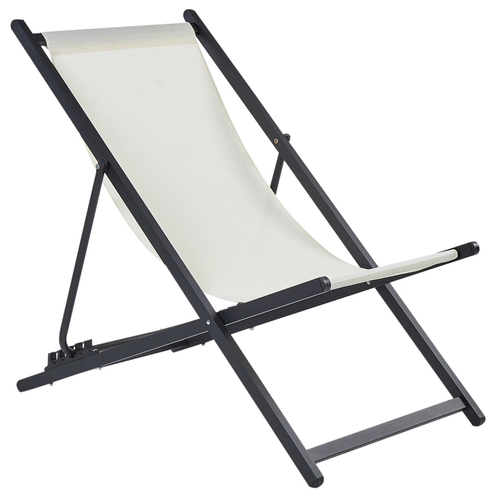 Sedia a sdraio pieghevole e reclinabile per esterno beige chiaro e nero piscina terrazzo giardino