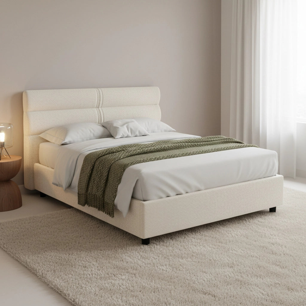 Letto Matrimoniale Briaglia, Letto Matrimoniale Sfoderabile Made in Italy, Beige