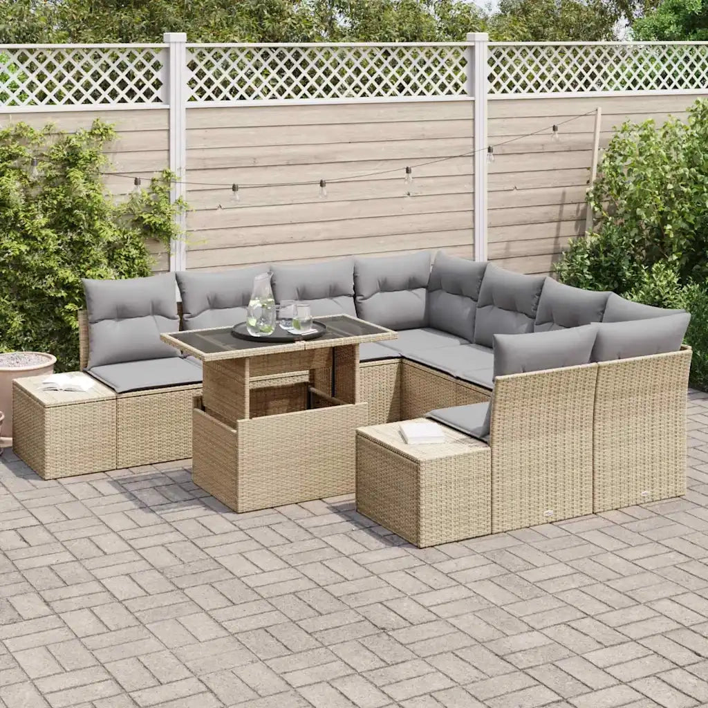Set Divano da Giardino 9 pcs Beige e Grigio Chiaro polyrattan