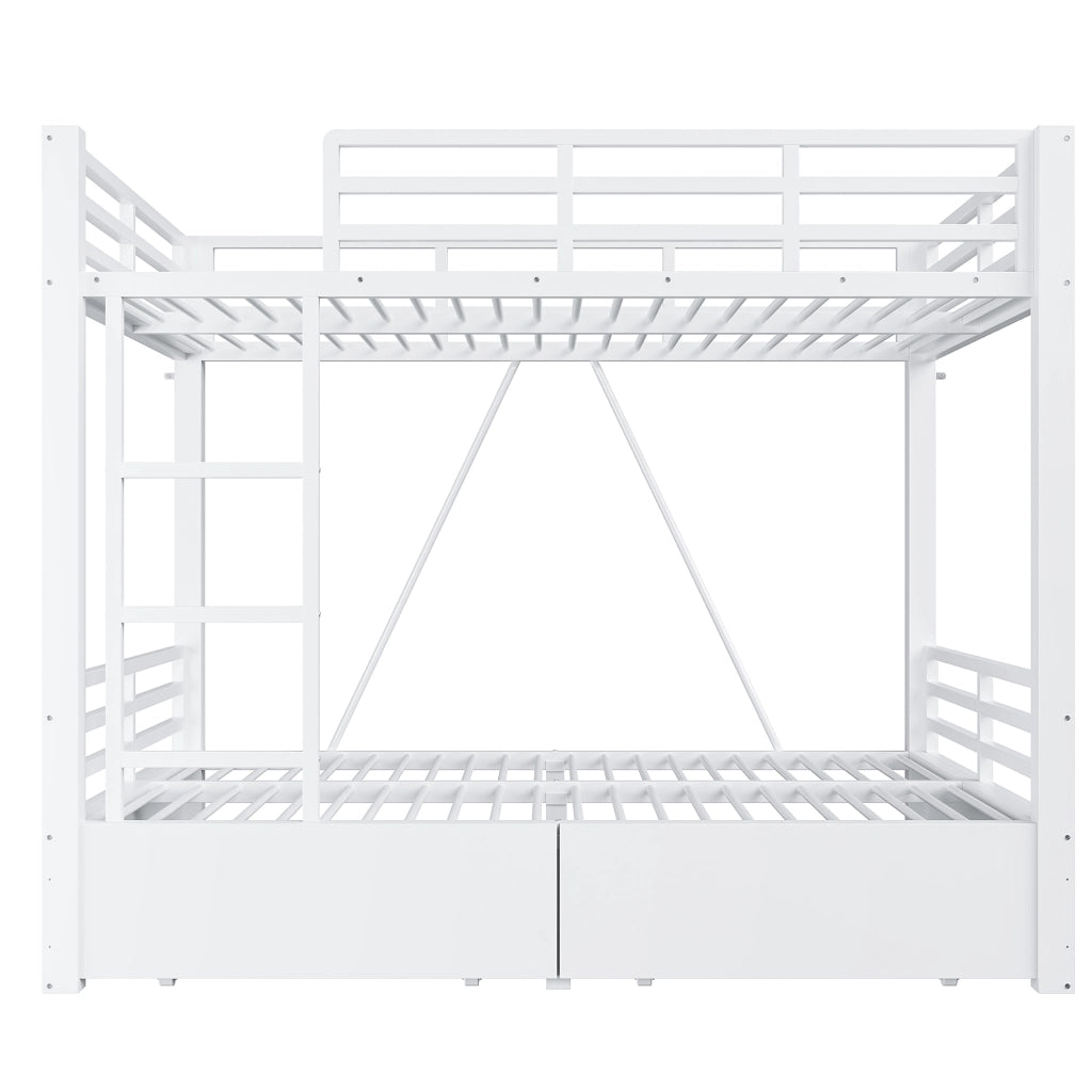 Letto a castello 140 × 200 cm con 2 cassetti, scala e sponde di sicurezza, senza materasso, bianco