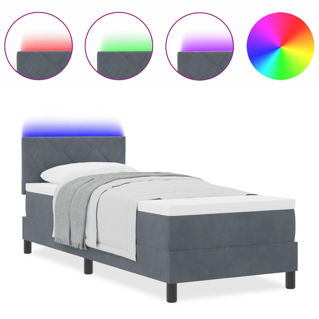 Letto Box Spring con Materasso e LED Grigio Scuro 80x200 cm in Velluto