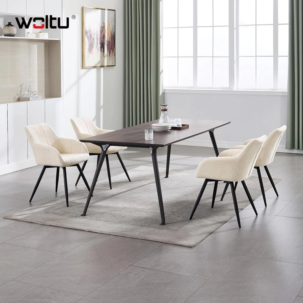 Sedia da Pranzo Girevole, Sedia da Cucina Ergonomica Imbottita in Velluto con Gambe in Metallo, Poltrona per Salotto, Ufficio, Camera da Letto, Balcone, Beige, EZS85be-1