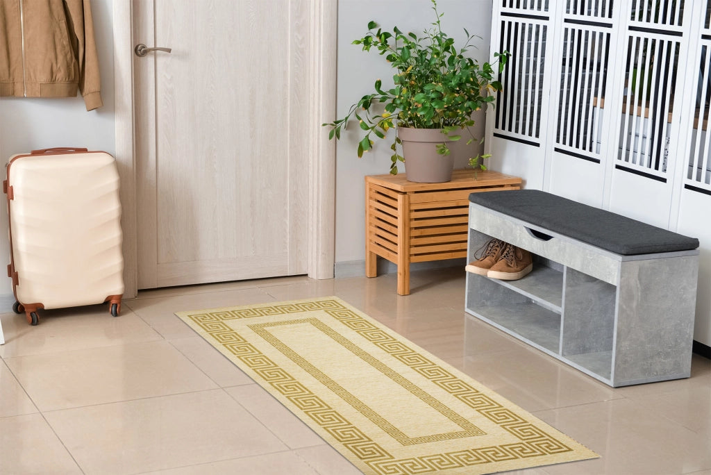 Tappeto Arredo Moderno Morbido in Ciniglia Ingresso Antiscivolo Prodotto Italiano  Soggiorno Camera Salotto Disegni Piazzati Cotone Varie Misure Grande Atena/Champagne - 115x175 cm