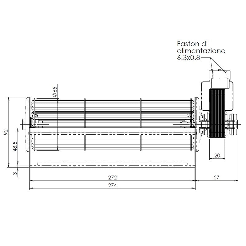 Ventilatore tangenziale Trial THS27B5 007 TFA664 D1 PT160 Stufa a Pellet Lungo 339mm Bocchetta 274x49mm