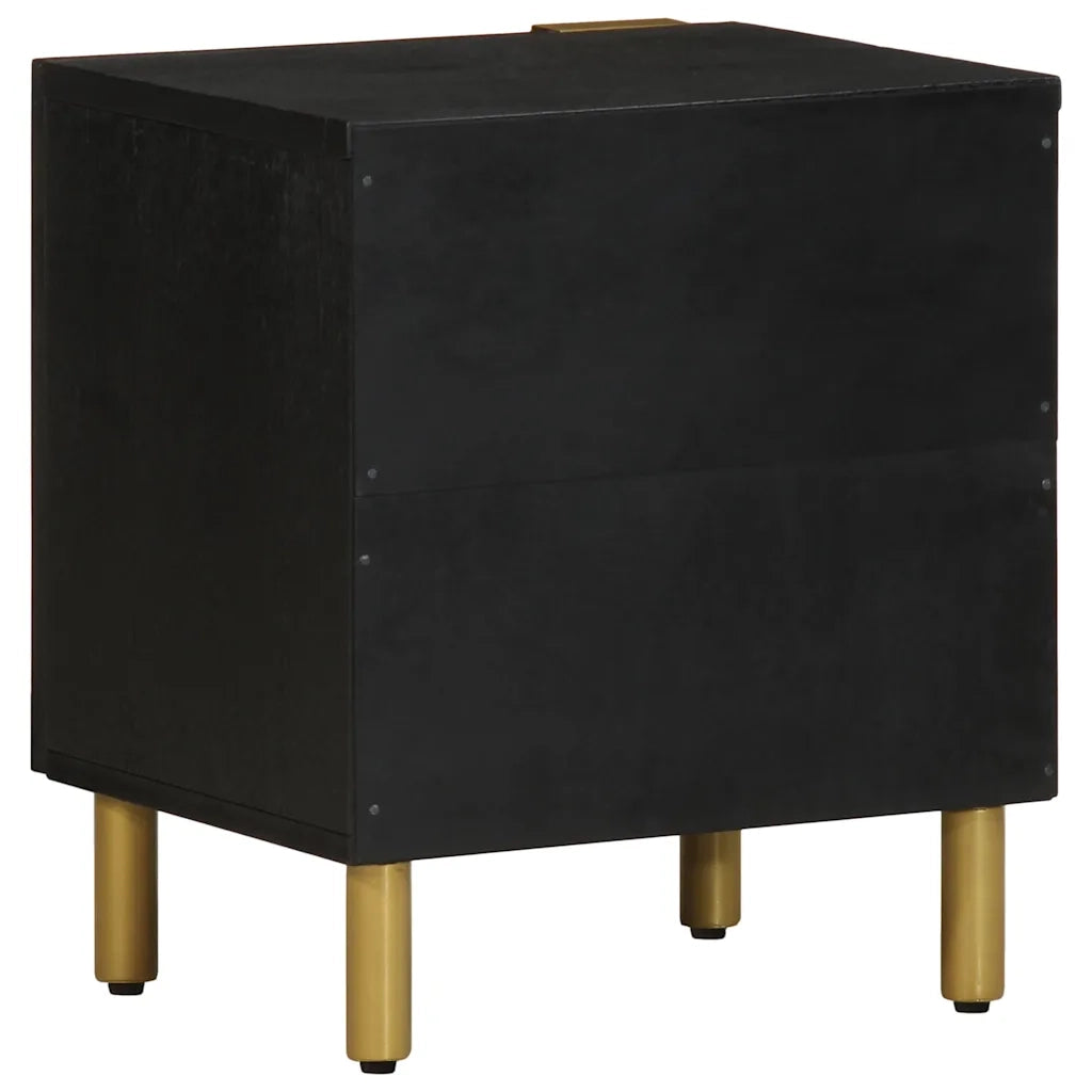 Comodino | Armadio da Notte | Mobiletto da notte Nero 40x33x46 cm in Legno Massello di Mango