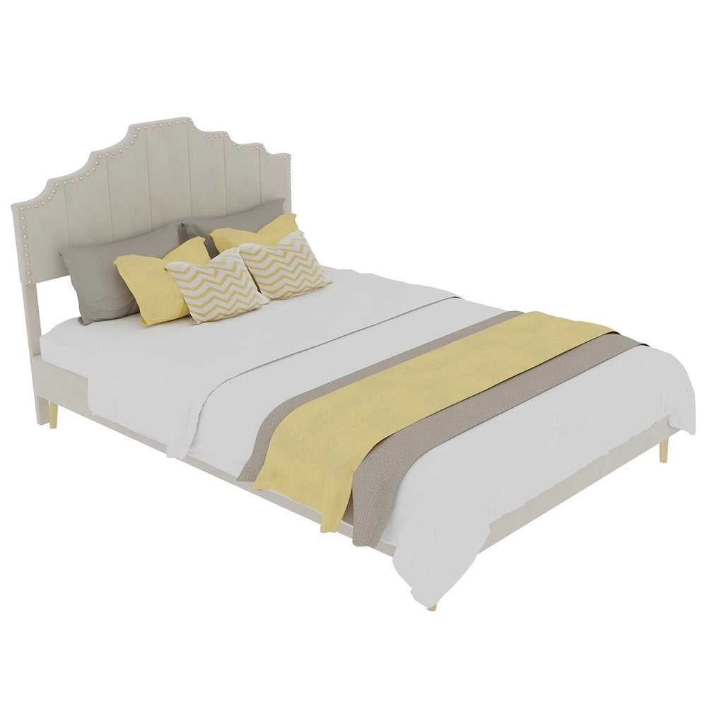 Letto imbottito con testiera ¨C Minimal ¨C beige velluto 140x200 cm
