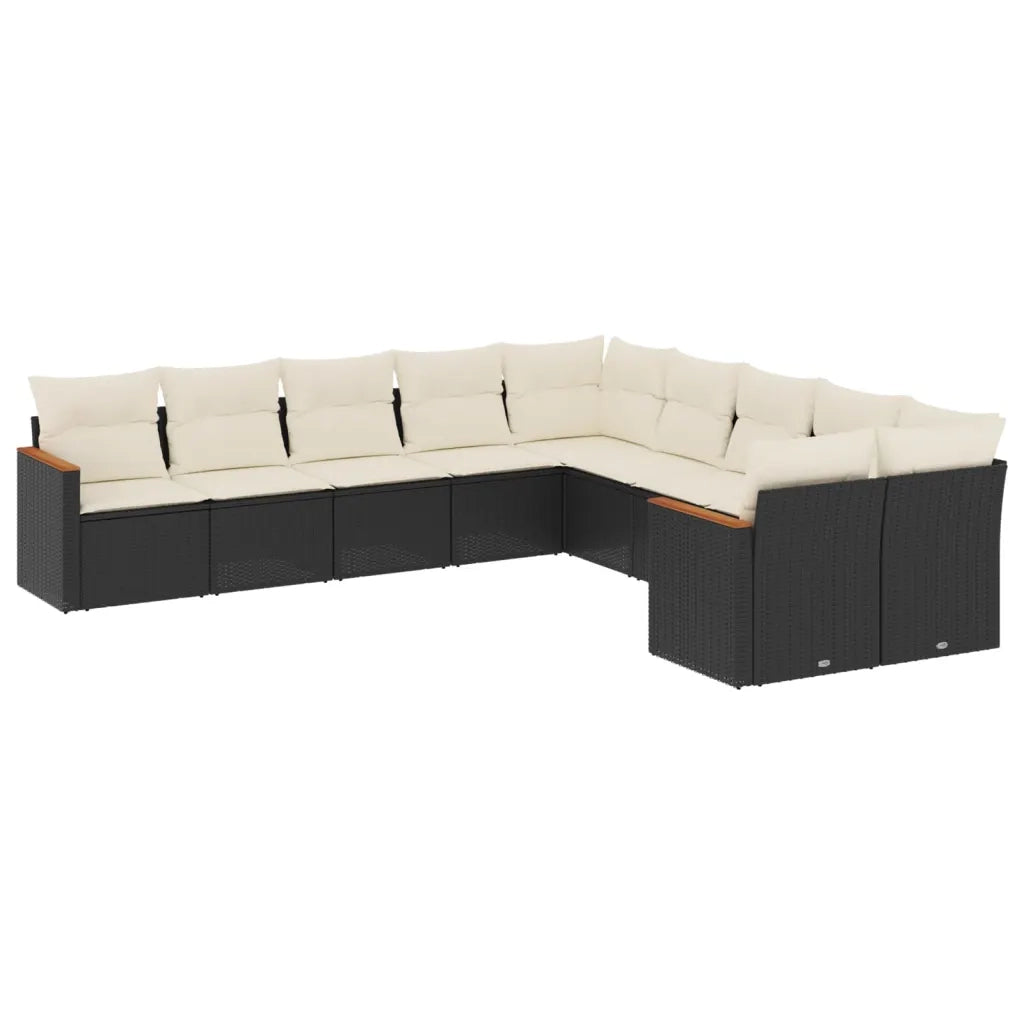 Set Divani da Giardino 10pz con Cuscini in Polyrattan Nero 3226350