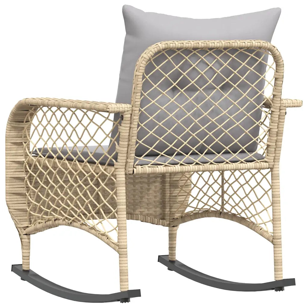 vidaXL Sedia a Dondolo da Giardino con Cuscini in Polyrattan Beige