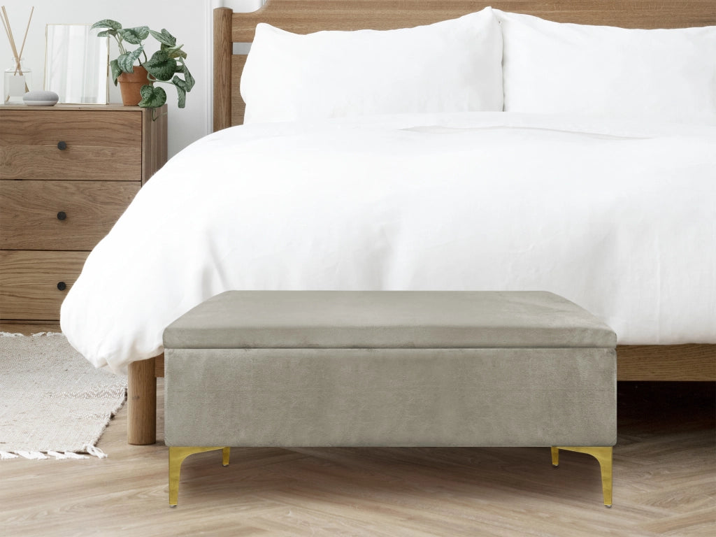 Pouf Panca Imbottita Divanetto In Velluto Contenitore PortaOggetti Panca Sgabello A Pie Di Letto Con Gambe In Metallo Dorato Cassapanca Ingresso Legno Massello Panchina  - Tortora
