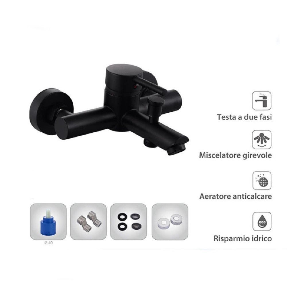 Trade Shop - Rubinetto Bagno Ultra Moderno Nero Opaco Miscelatore Orientabile Per Vasca 87395 -