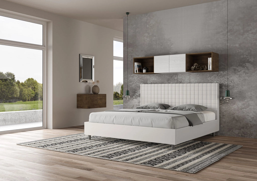 BS COM Letto con rete imbottito 180x200 similpelle bianco