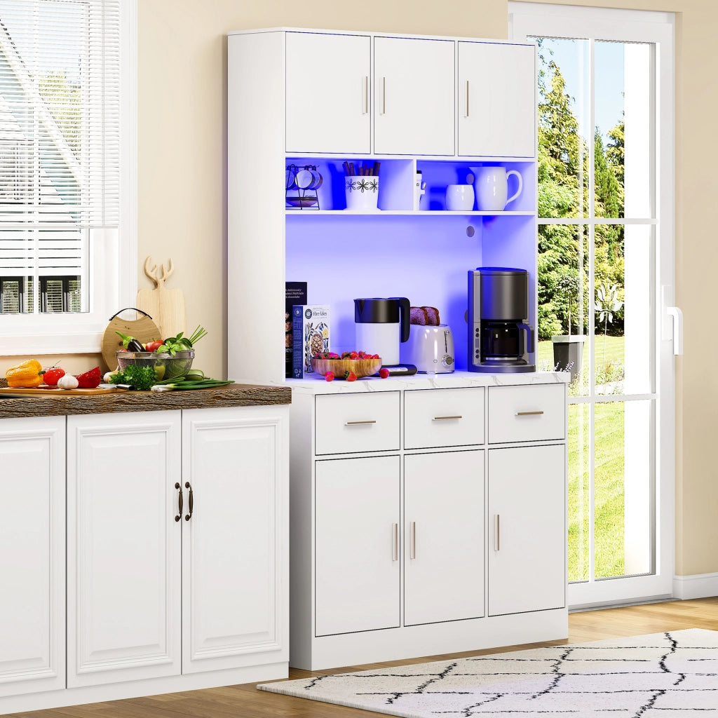 Buffet da cucina 100 x 40 x 180 cm con illuminazione LED APP, prese USB, cassetti e ripiani regolabili