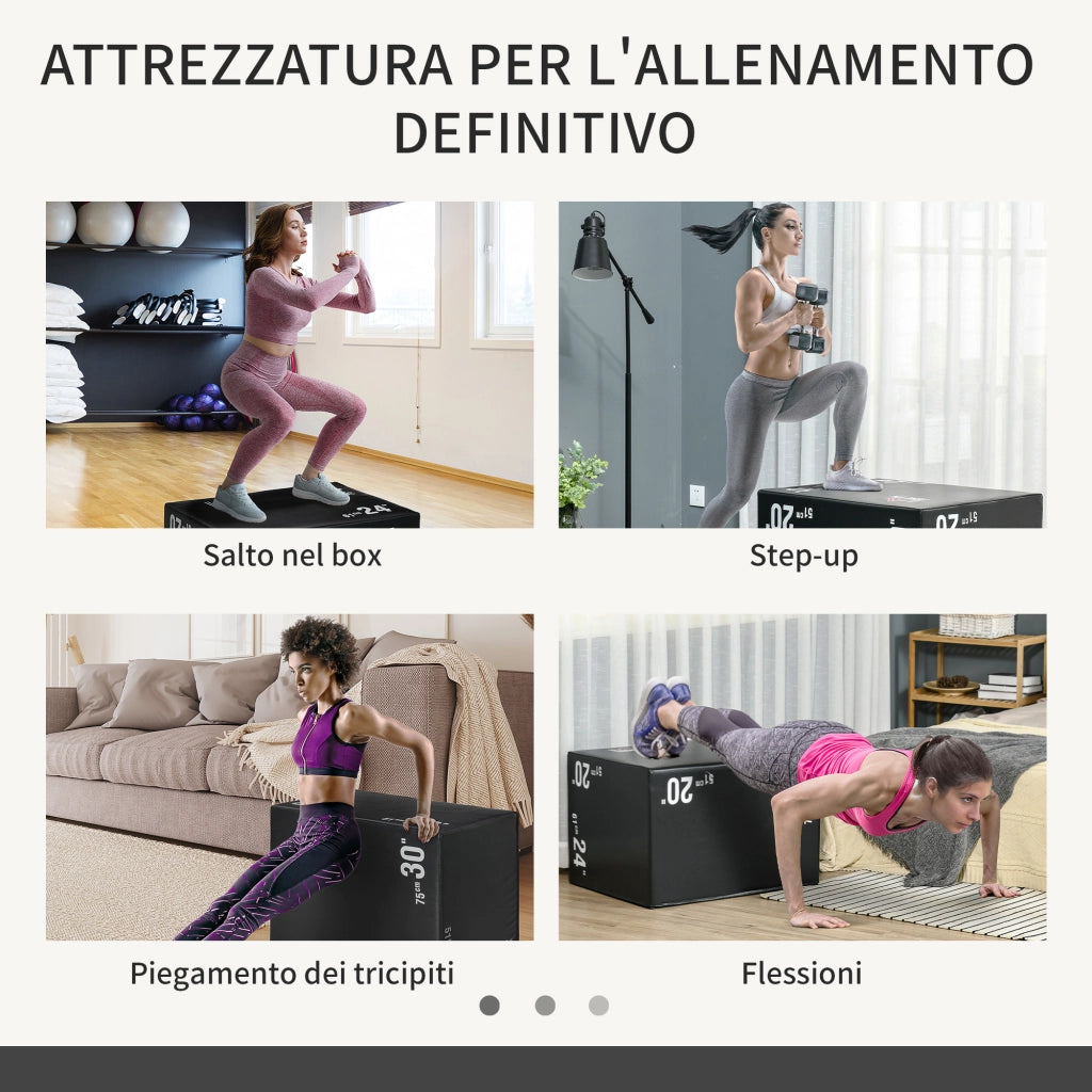 Plyo Box 3 in1 a 3 Altezze, Jumping Box Pliometrico Capacit¨¤ 120kg, 75x51x61cm, Nero