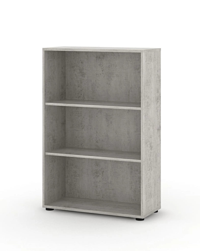 Set Completo Per Ufficio Con 2 Scrivanie 1 Modulo Ad Angolo 1 Cassettiera Con Ruote 2 Armadi Alto E Basso 2 Librerie Alta E Bassa Finitura Bianco Frassinato E Grigio Cemento