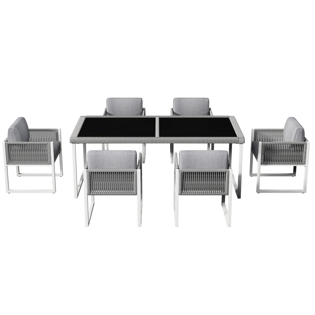 Set pranzo corda 6 persone: poltrone; tessuto sfoderabile lavabile; grigio/bianco