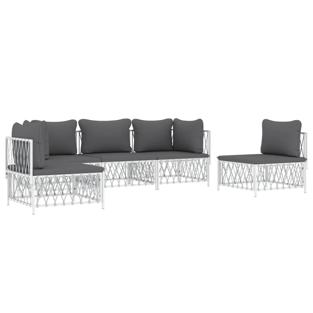 Set Salotto da Giardino 5 pz con Cuscini in Acciaio Bianco 3186838