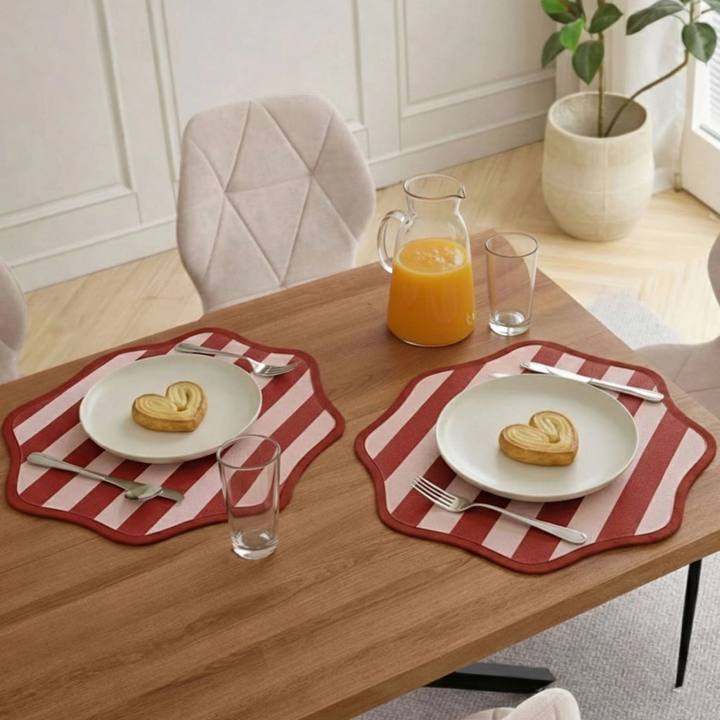 Hart, Tovaglietta Americana set da 2, Bordo Ondulato, Fantasia a Righe Made in Italy, 40x40 cm Rosso