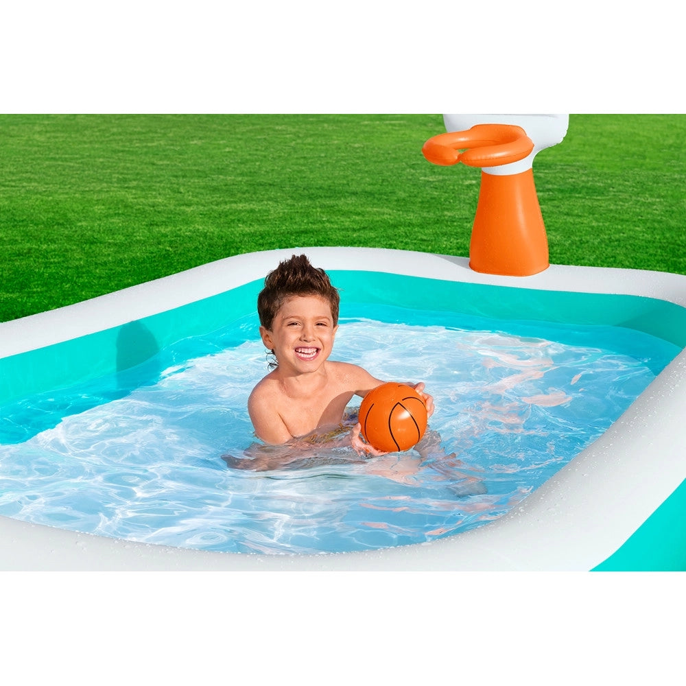 Trade Shop - Piscina Gonfiabile Familiare Con Canestro Da Basket Pallone 251x168x102 Cm Giardino 54445 -