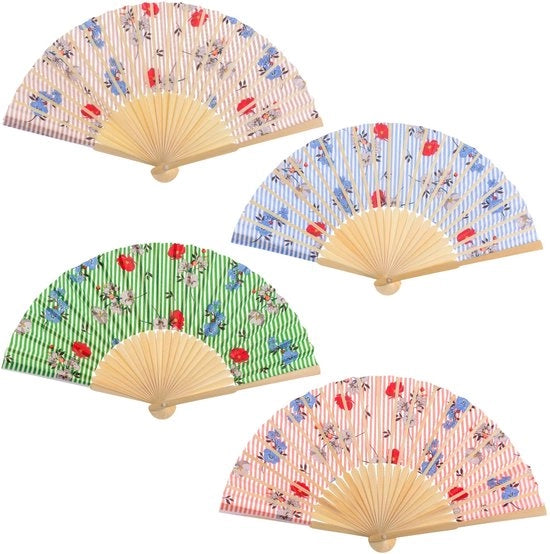 Set di raffrescamento estivo in legno - 4 pezzi - Disegno fiorale - Accessorio elegante - Adatto per matrimoni e feste