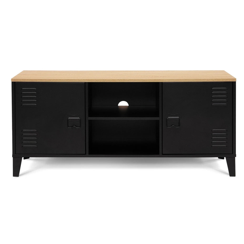 IDMarket - Mobile TV ESTER 113 cm con 2 ante in metallo nero e piano in legno industriale