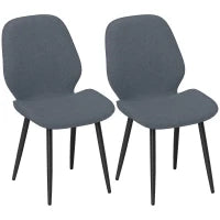 Set 2 Sedie da Pranzo con Schienale Ricurvo, in Tessuto Effetto Lino, Schiuma e Acciaio, 46x56x86 cm, Grigio e Nero