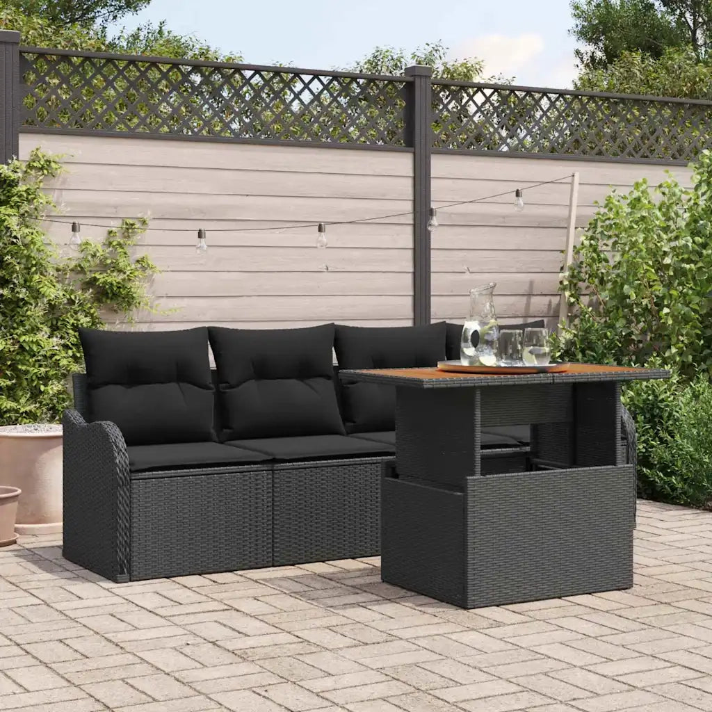 Set Divano da Giardino con cuscino 5 pcs Nero polyrattan 3349393