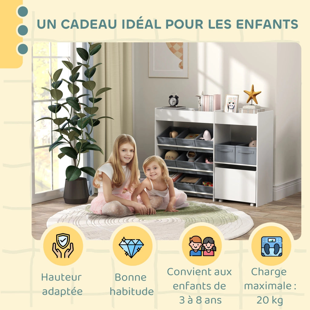 Libreria per bambini con contenitori in tessuto ¨C zephmum ¨C 105x30x80 cm bianco