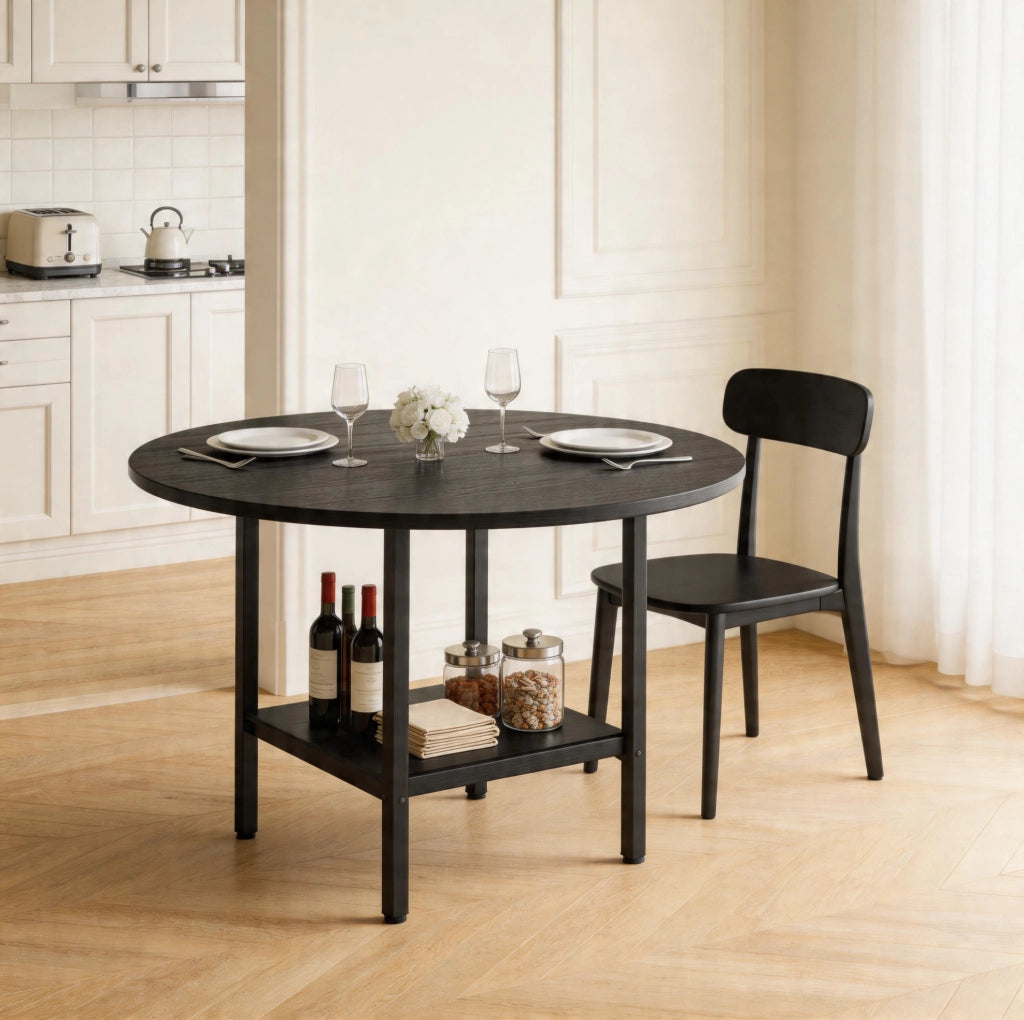 Tavolo da pranzo rotondo Ø100 cm con ripiano, nero