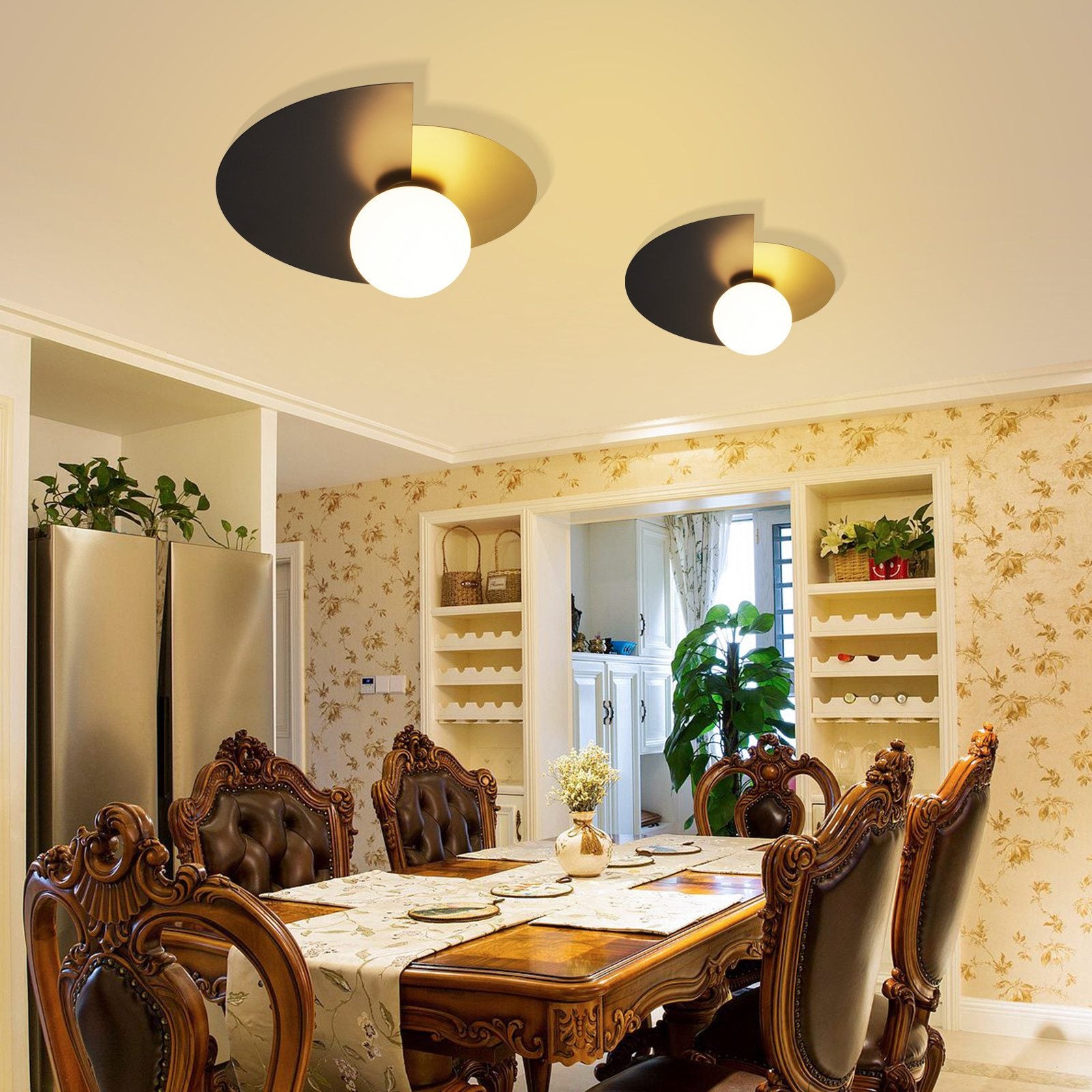 ZMH Lampada da soffitto retrò nero oro rotonda vetro E14 per corridoio