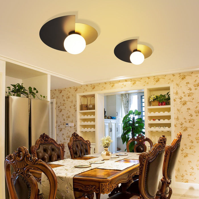 ZMH Lampada da soffitto retrò nero oro rotonda vetro E14 per corridoio