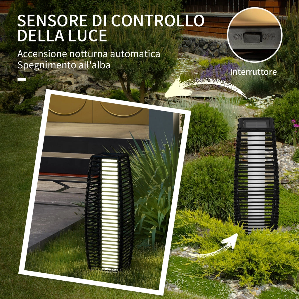 Lampada Solare da Giardino in Acciaio e Rattan ¨C Zephmum ¨C Nero 20x20x68 cm