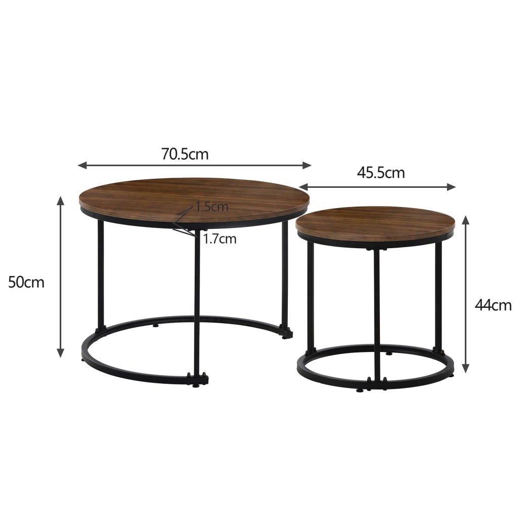 Tavolini rotondi set 2 50 x 70,5 cm noce e nero MDF, impilabili