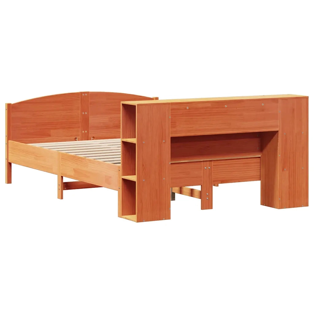 Letto Libreria senza Materasso Marrone Cera 135x190 cm in Pino