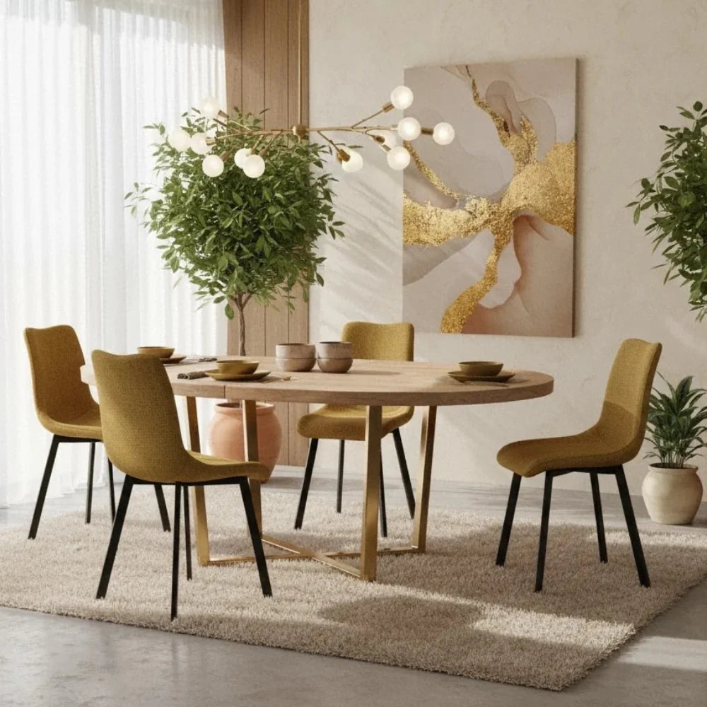 Set di 4 sedie da pranzo imbottite in tessuto giallo Grace con struttura in metallo facili da pulire | Duzzle
