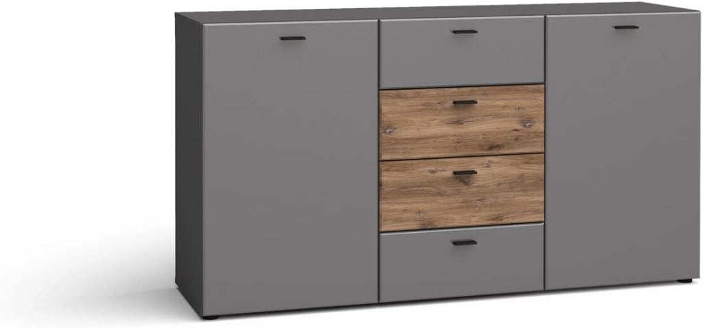 Mobile Comò soggiorno Mila buffet con 2A 4C cm150x40x81h  grafite opaca rovere
